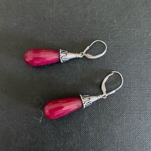 Sterling silver dangle faceted Ruby gemstone beads earrings